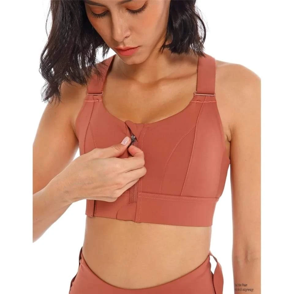 Women’s Front Zipper Sports Bra – High Support Wireless Fitness Bra