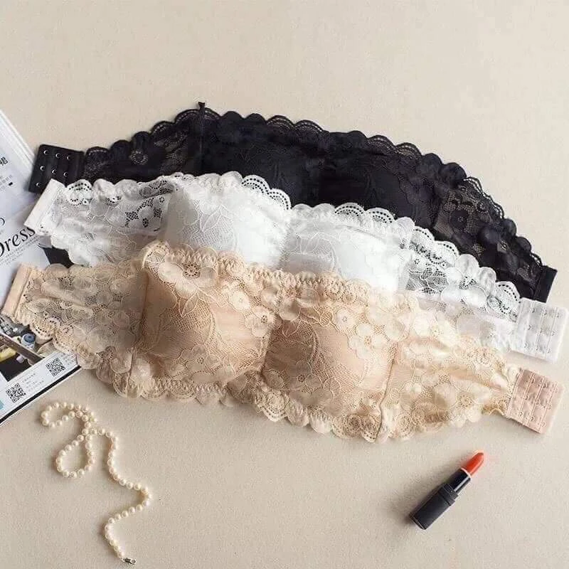 Women’s Strapless Lace Bandeau Bra – Padded Tube Top Bra